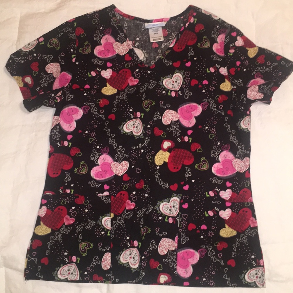 Valentine’s Day scrub top.